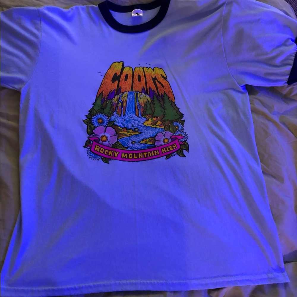 Vintage Coors Waterfall Neon Psychadelic Blue Ringer T-shirt Dress Coachella - Picture 3 of 4